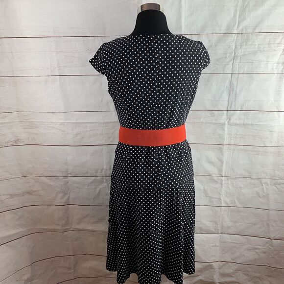AK Anne Klein Dress Polka Dot A-line Fit-and-Flare Black 8 M Elastic Belt zipper - Picture 3 of 16